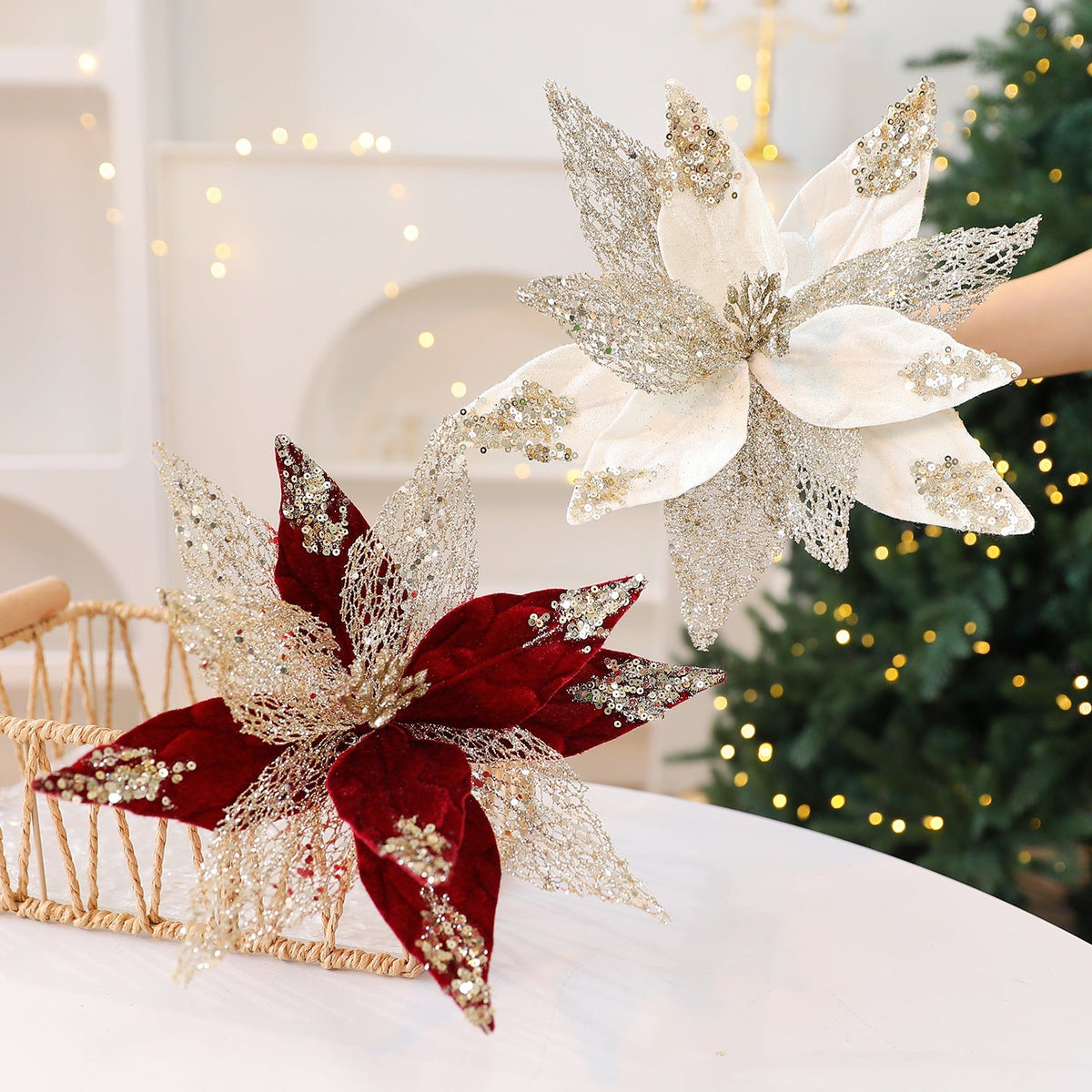 Artificial Christmas Flower Decoration for Tree Sparkle