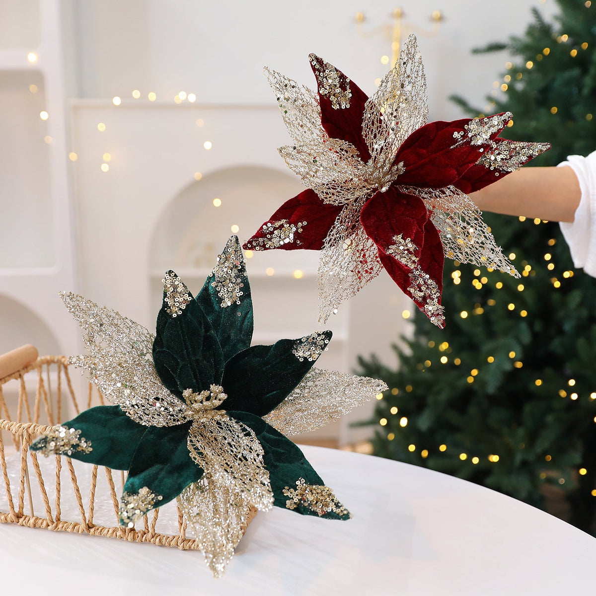 Artificial Christmas Flower Decoration for Tree Sparkle