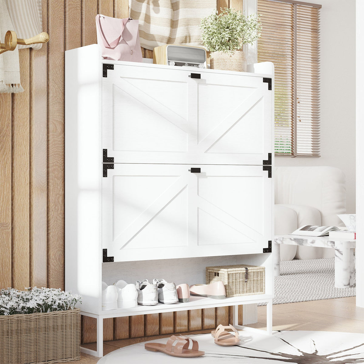 Shoe Cabinet with Flip Drawers for Entryway Storage