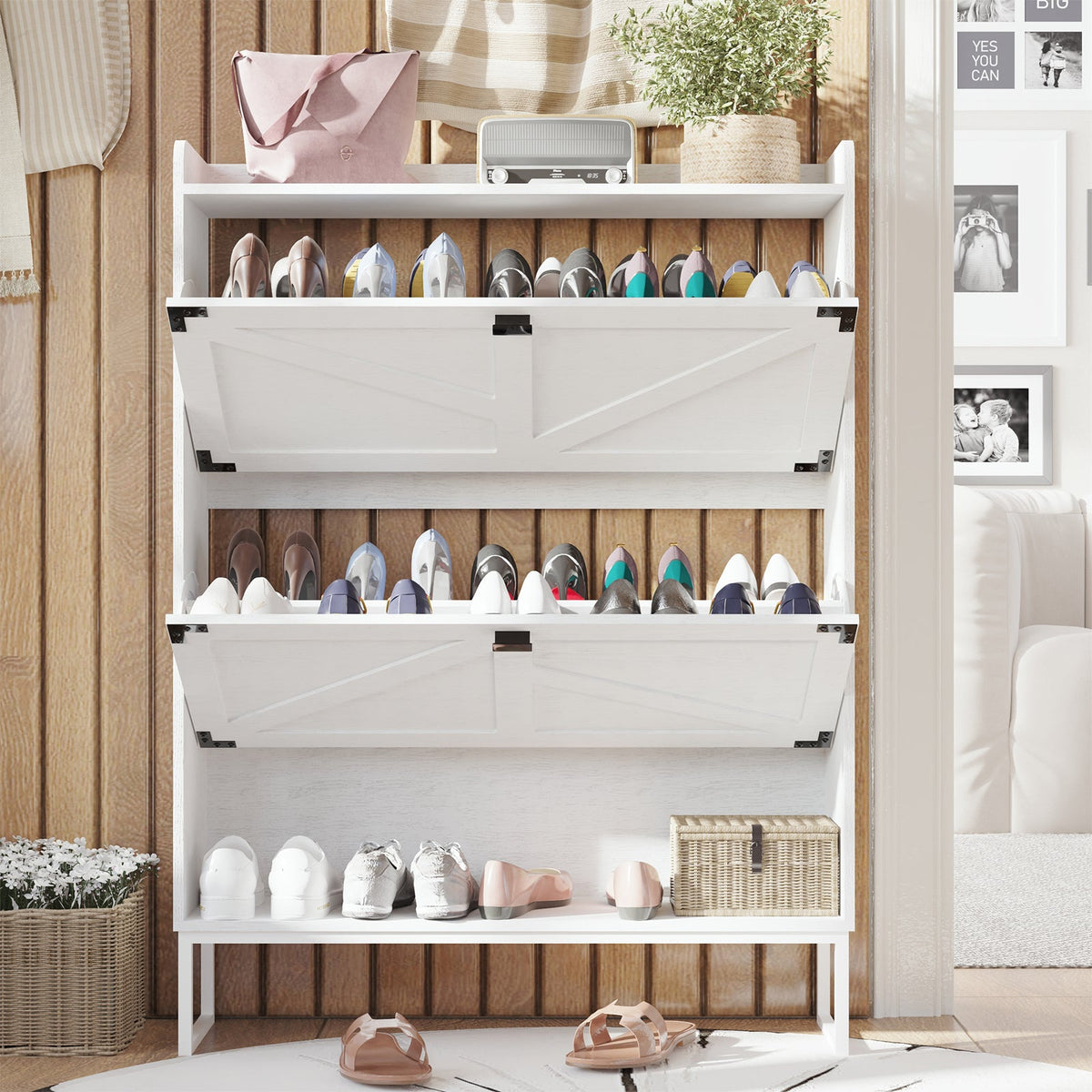 Shoe Cabinet with Flip Drawers for Entryway Storage
