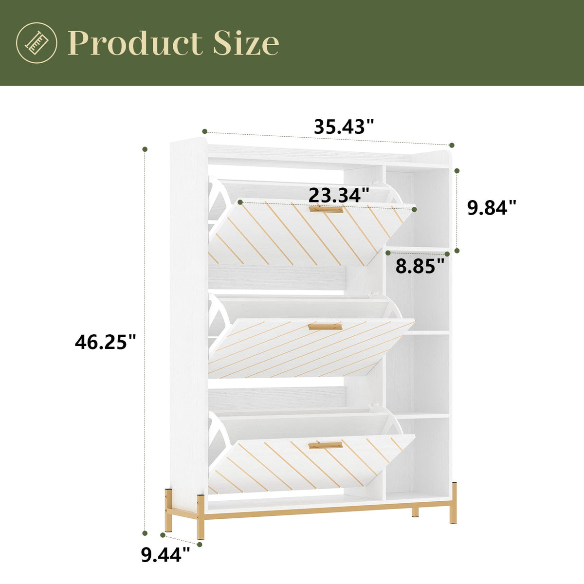 Slim Entryway Shoe Cabinet with Flip Drawers & Shelves