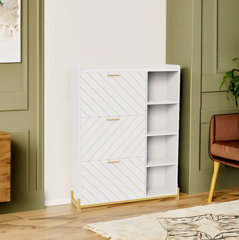 Slim Entryway Shoe Cabinet with Flip Drawers & Shelves