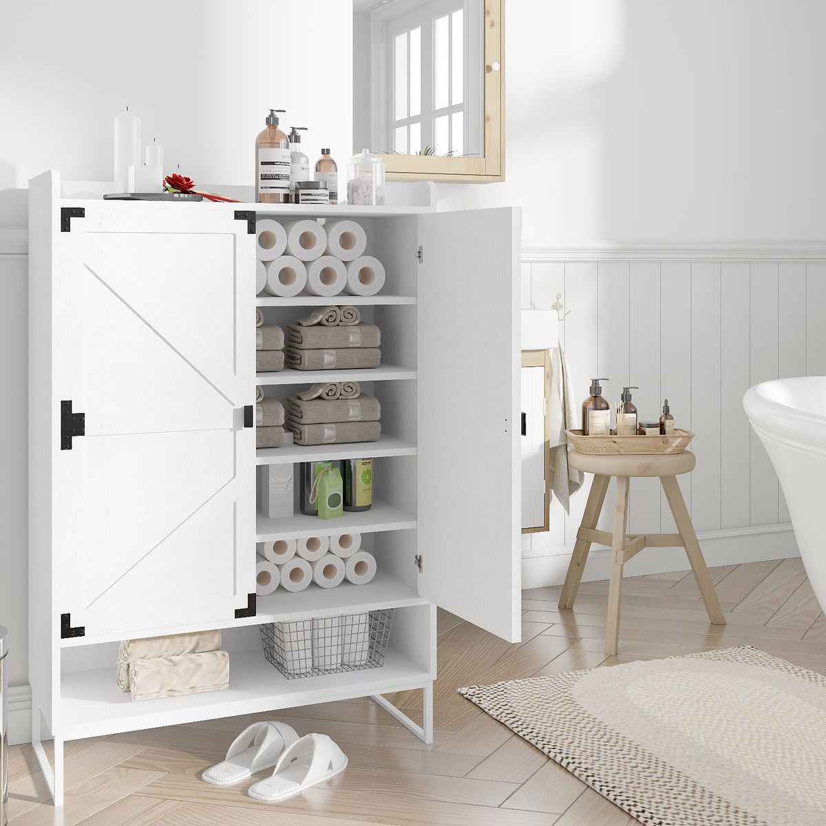 Farmhouse Shoe Cabinet with Doors, 6-Tier Shoe Storage