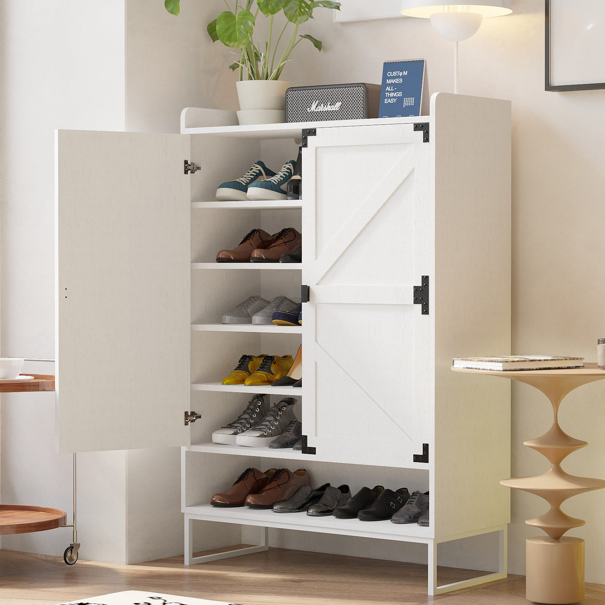 Farmhouse Shoe Cabinet with Doors, 6-Tier Shoe Storage