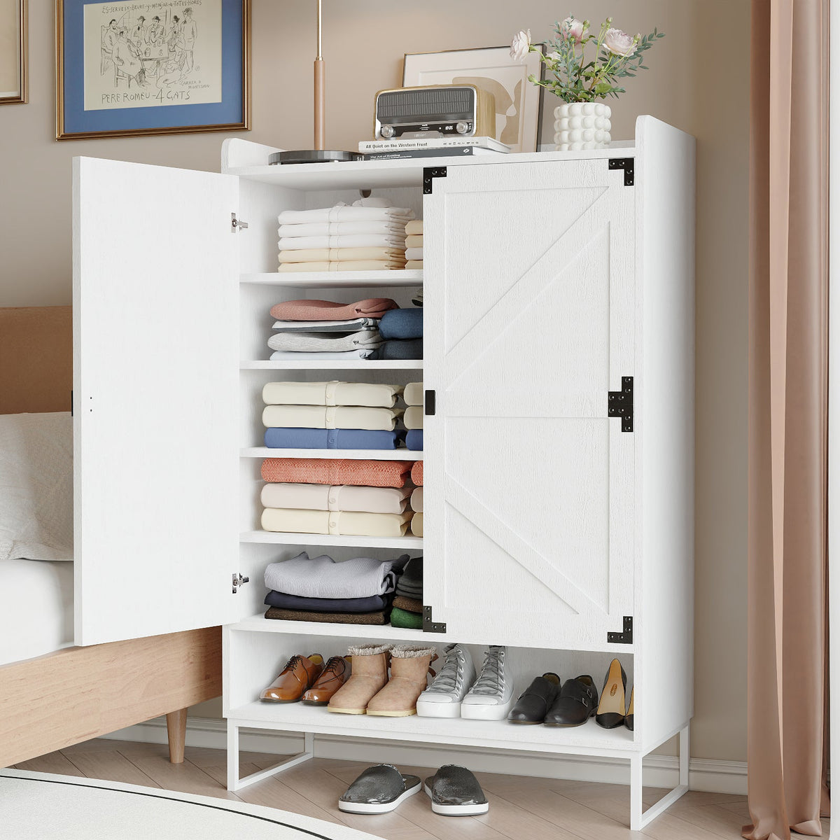 Farmhouse Shoe Cabinet with Doors, 6-Tier Shoe Storage