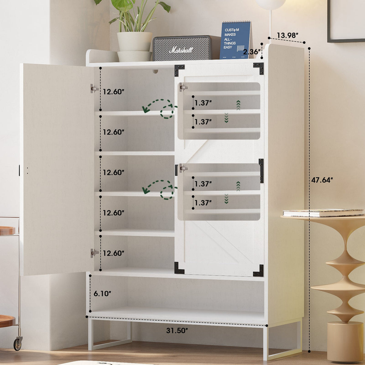 Farmhouse Shoe Cabinet with Doors, 6-Tier Shoe Storage