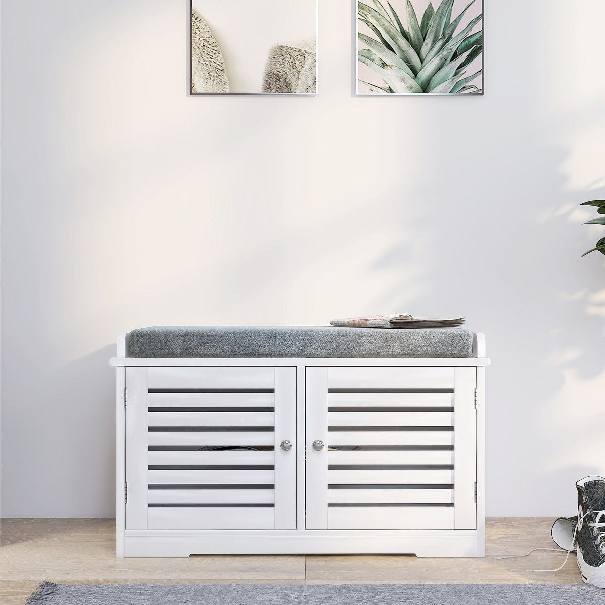 Entryway Shoe Storage Bench with Padded Seat Cushion