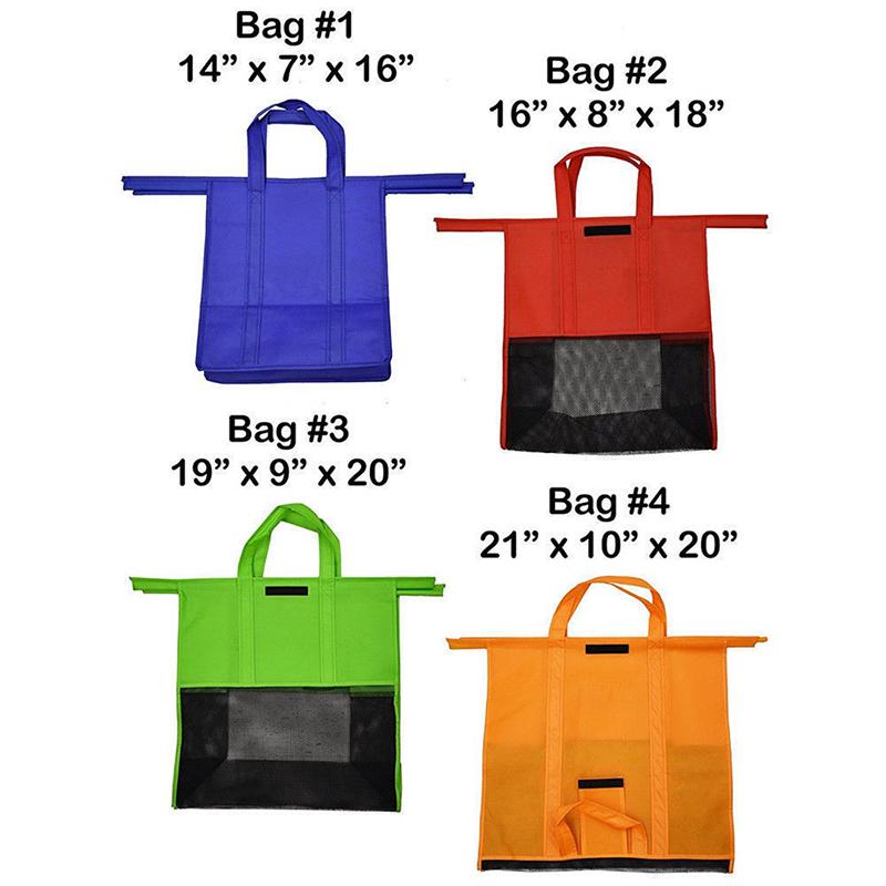 Foldable Reusable Grocery Bags with Cart Clips, 4 Pack
