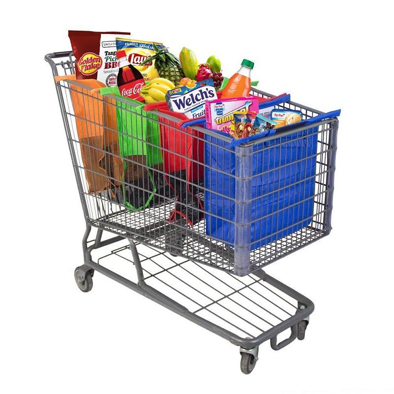 Foldable Reusable Grocery Bags with Cart Clips, 4 Pack