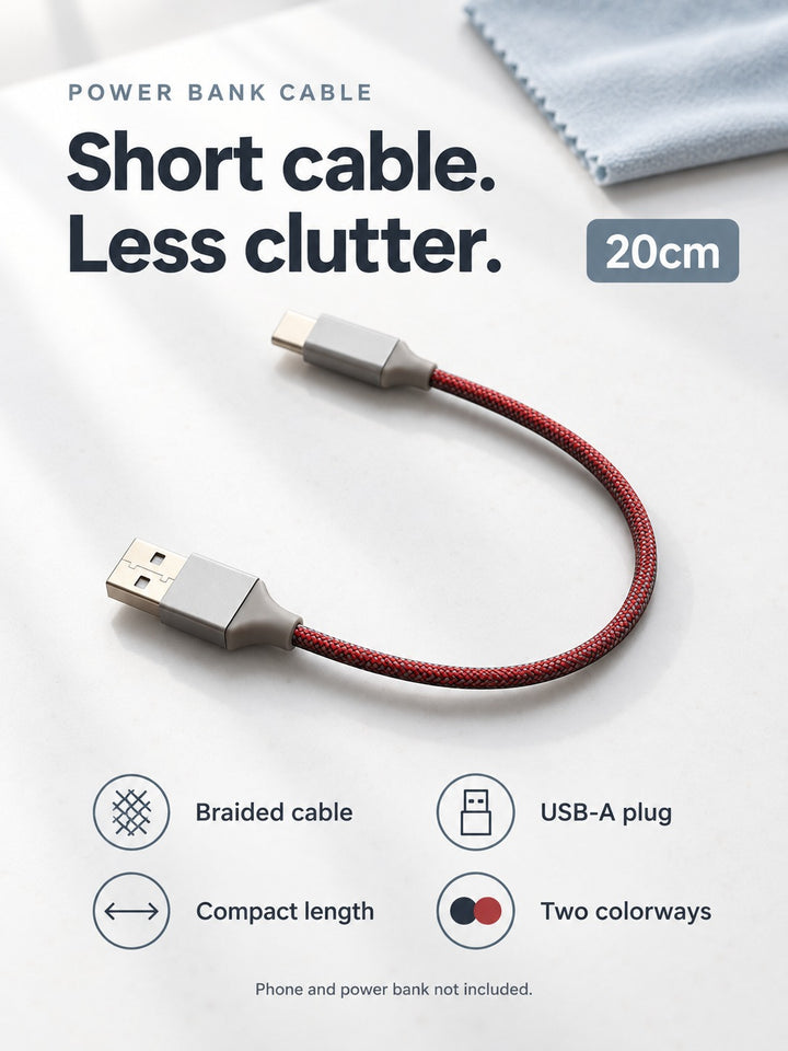 Short 20cm Braided Power Bank Cable for iPhone & Android
