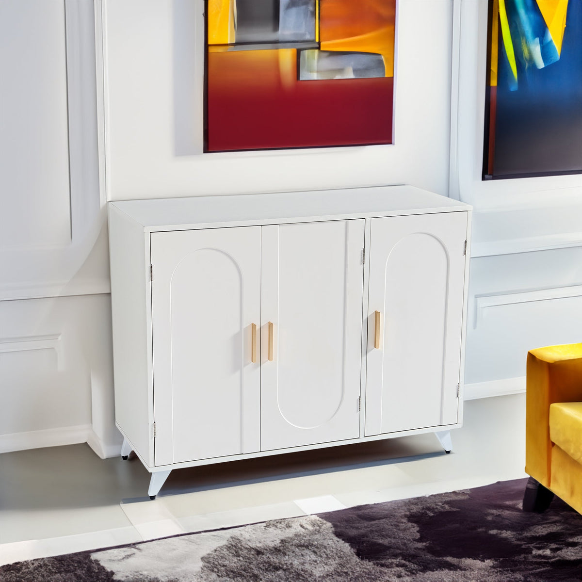 Ivory 3-Door Buffet Cabinet with Removable Shelves