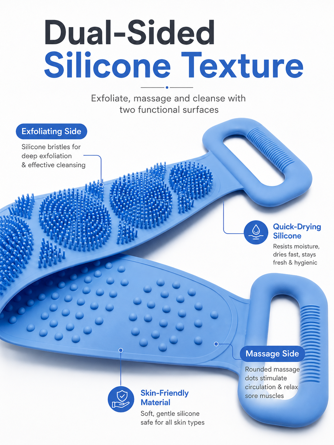 Silicone Body Scrubber Belt — Dual-Sided Exfoliating