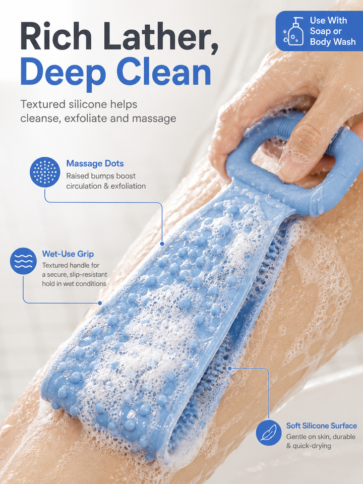 Silicone Body Scrubber Belt — Dual-Sided Exfoliating