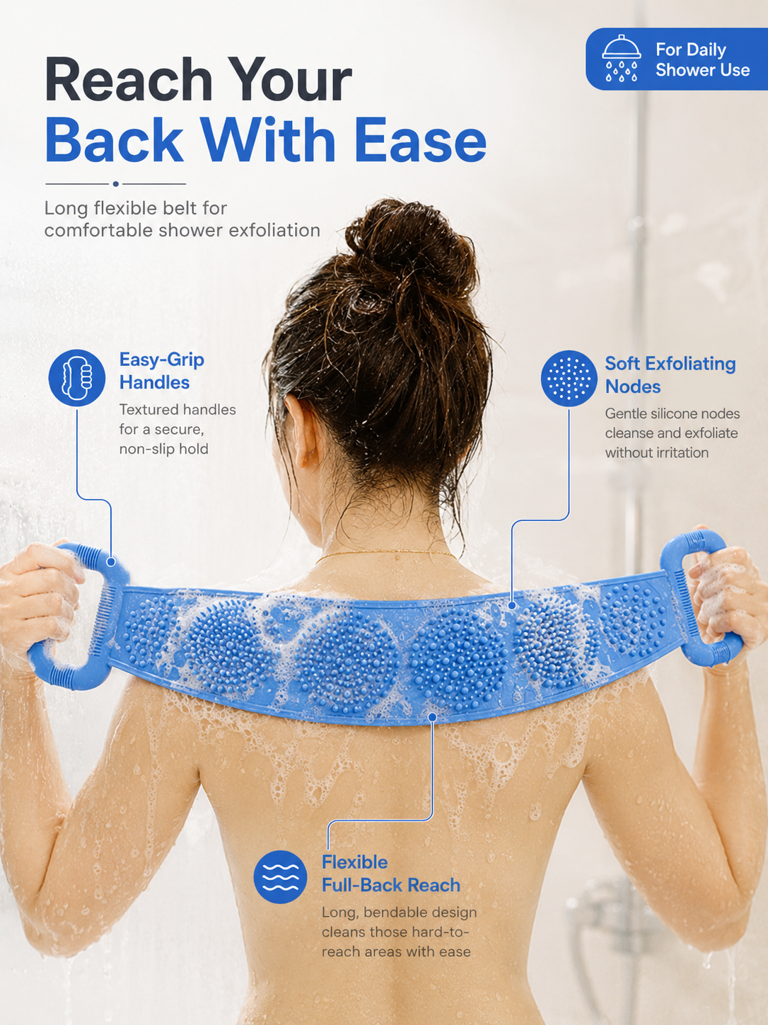 Silicone Body Scrubber Belt — Dual-Sided Exfoliating