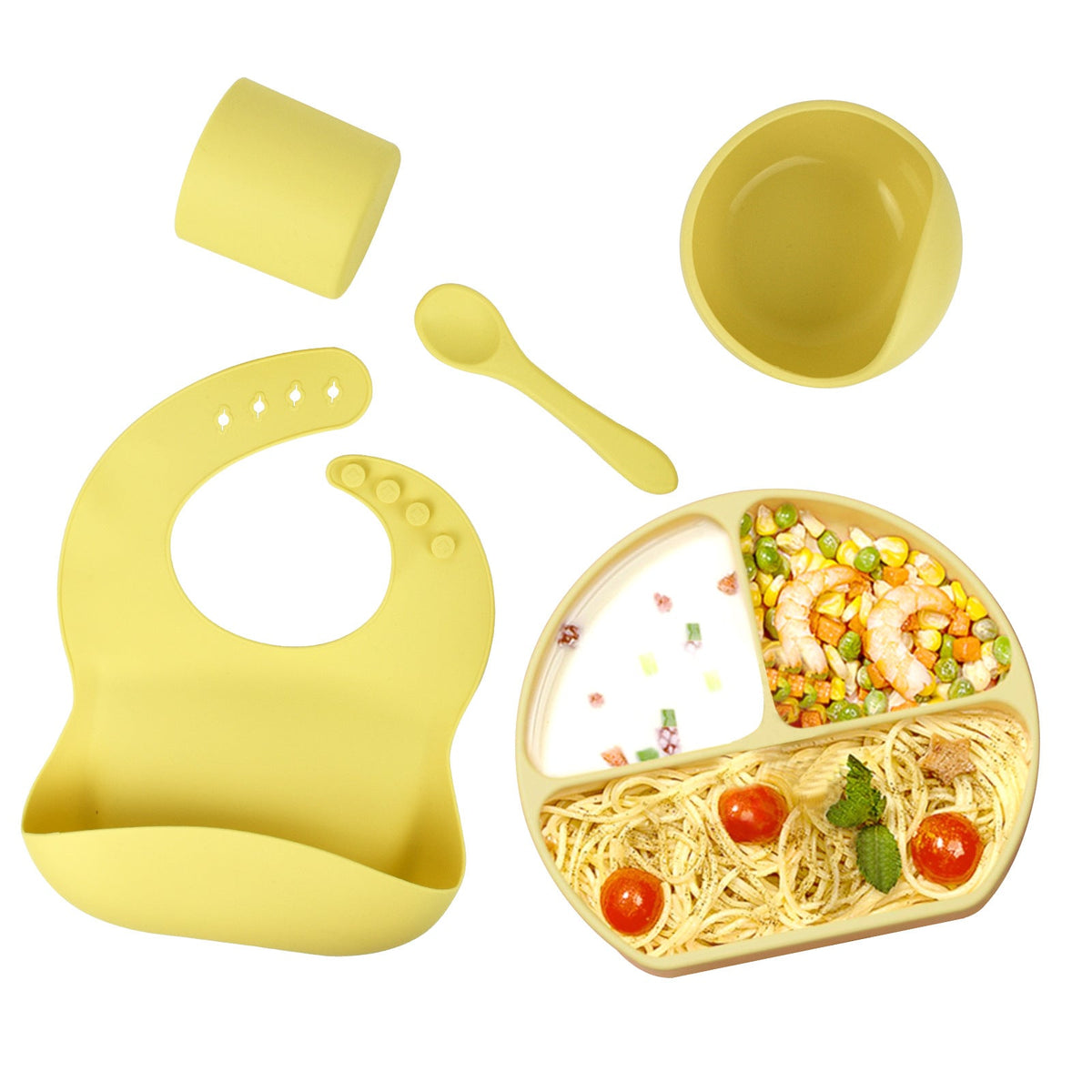 5-Piece Silicone Baby Feeding Set for Cleaner Mealtimes