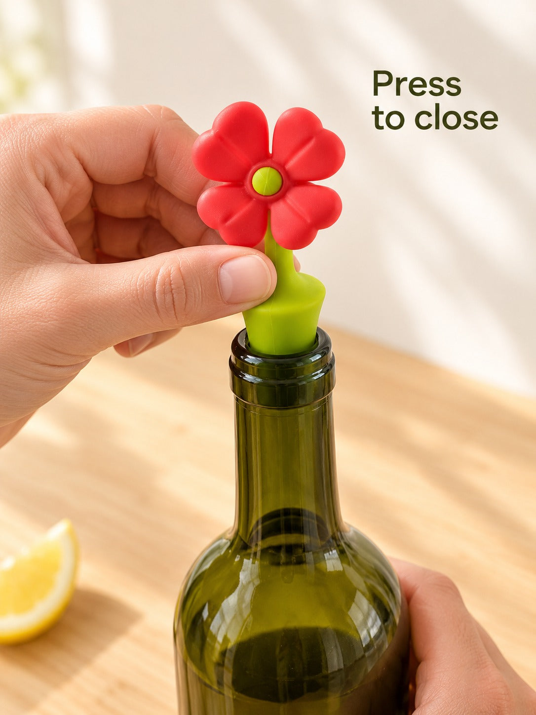 Silicone Flower Wine Stopper Set, 4 Reusable Designs