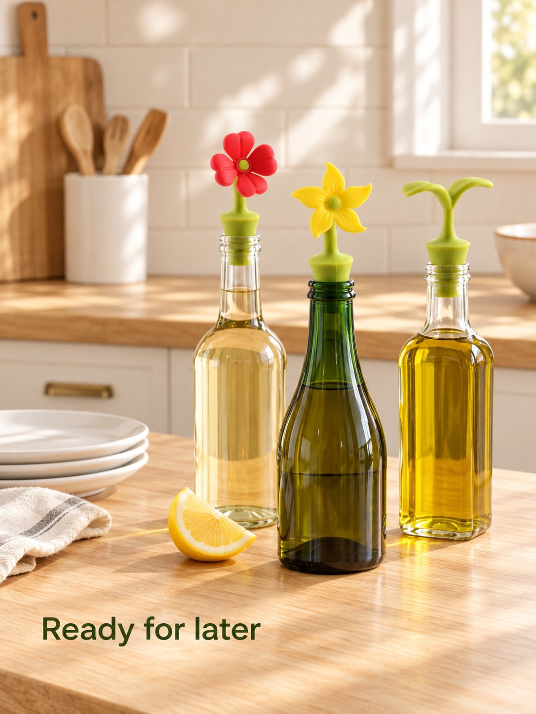 Silicone Flower Wine Stopper Set, 4 Reusable Designs