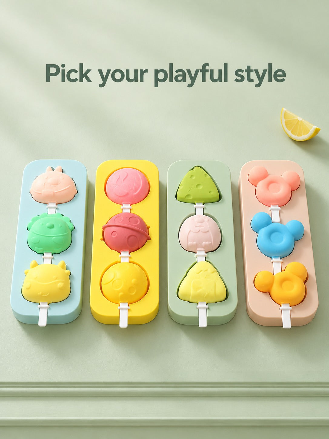 Silicone Ice Pop Mold With Cartoon Shapes and Sticks