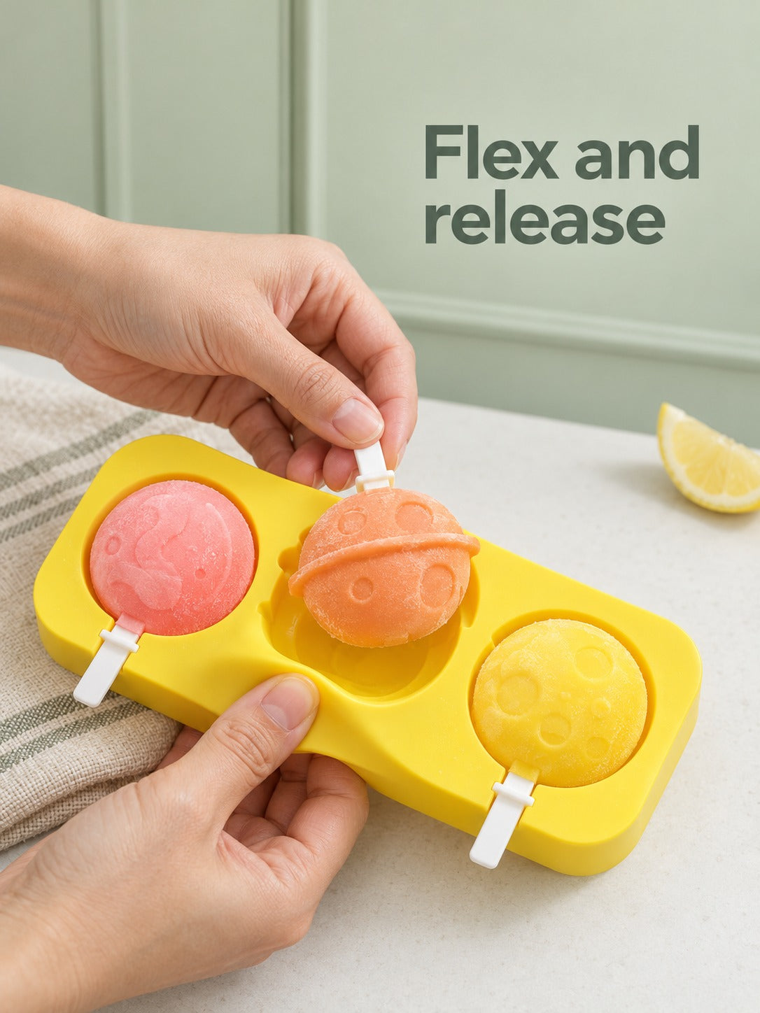 Silicone Ice Pop Mold With Cartoon Shapes and Sticks