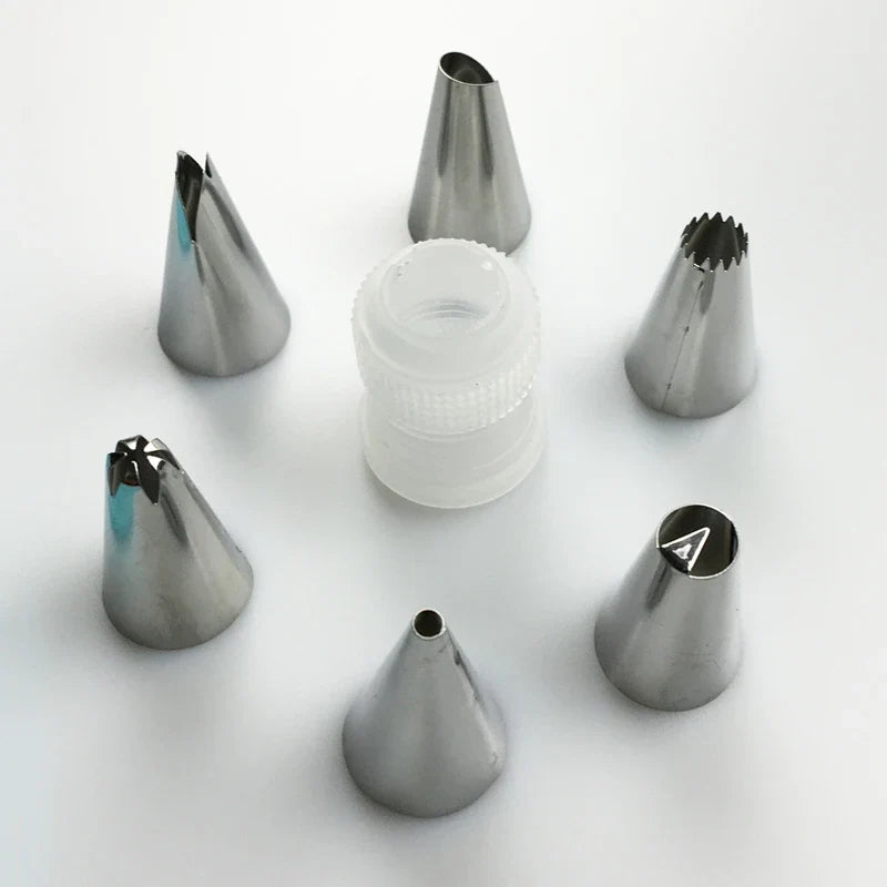 Silicone Piping Bag Set with 6 Stainless Steel Nozzles
