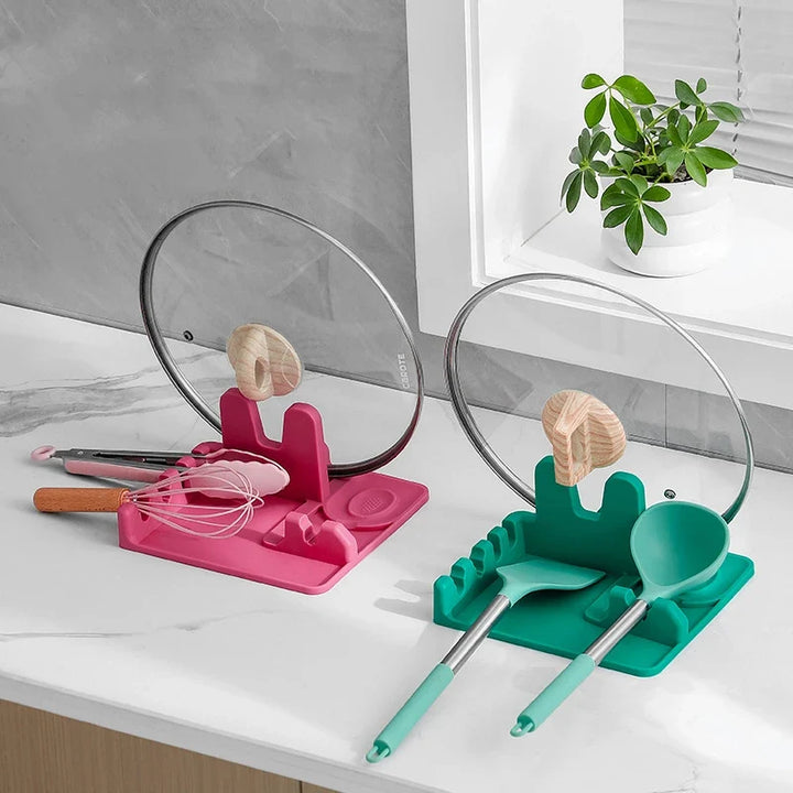 Silicone Pot Lid Rack with Spoon Rest and Drip Pad