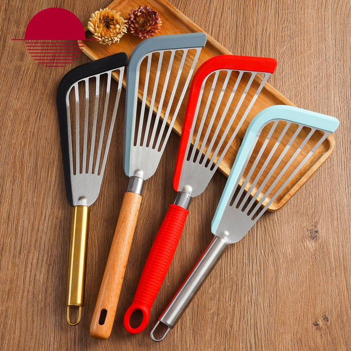 Slotted Fish Spatula with Fan-Shaped Head for Frying