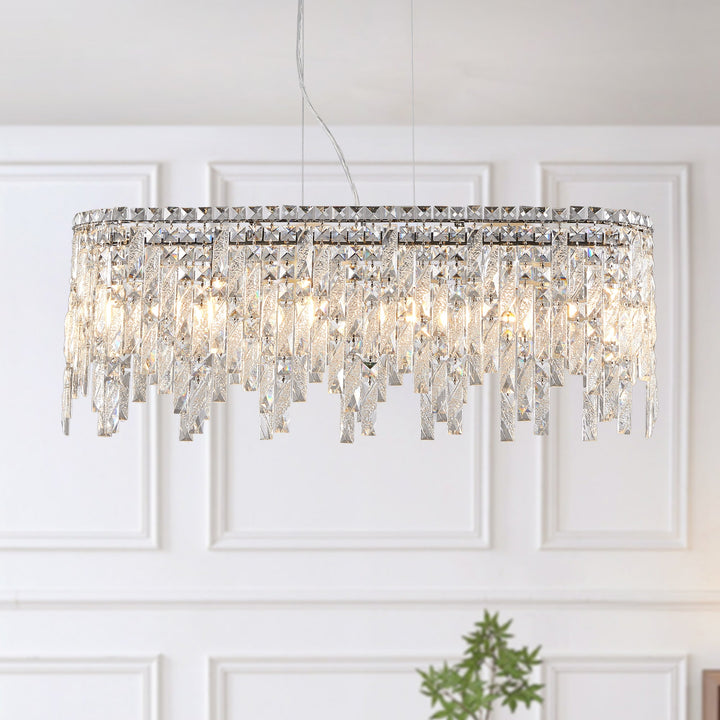 Silver Crystal Oval Pendant Light for Dining Tables