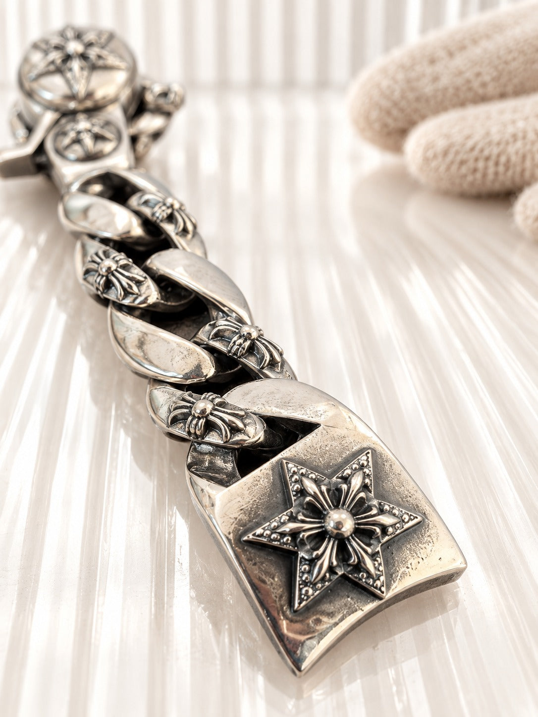 Silver Hexagram Watch Band for Men, Retro Punk Style