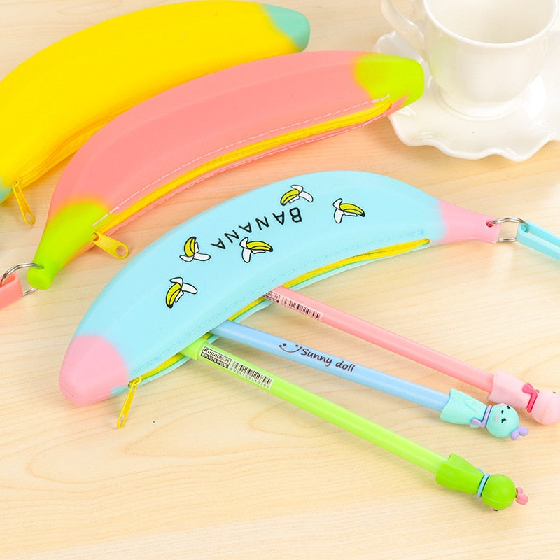 Banana Silicone Pencil Case with Large Zip Pouch for School
