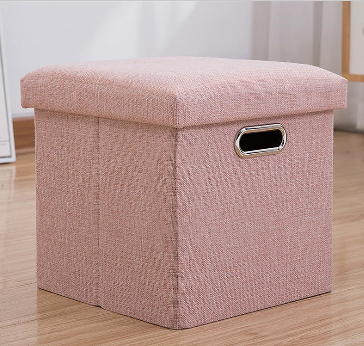 Folding Fabric Storage Stool with Lid and Shoe Box