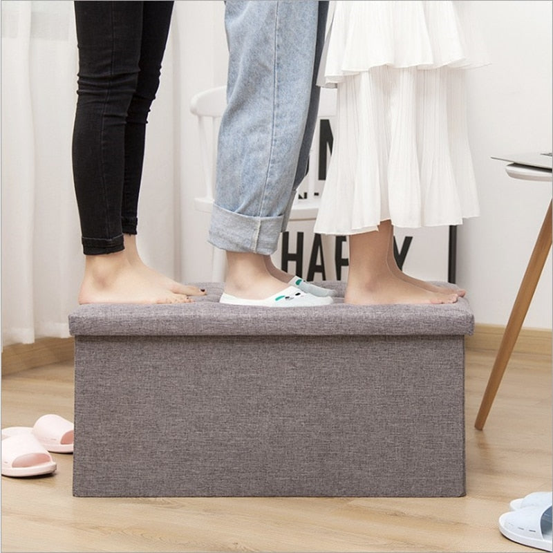 Foldable Fabric Storage Stool With Lid for Small Rooms