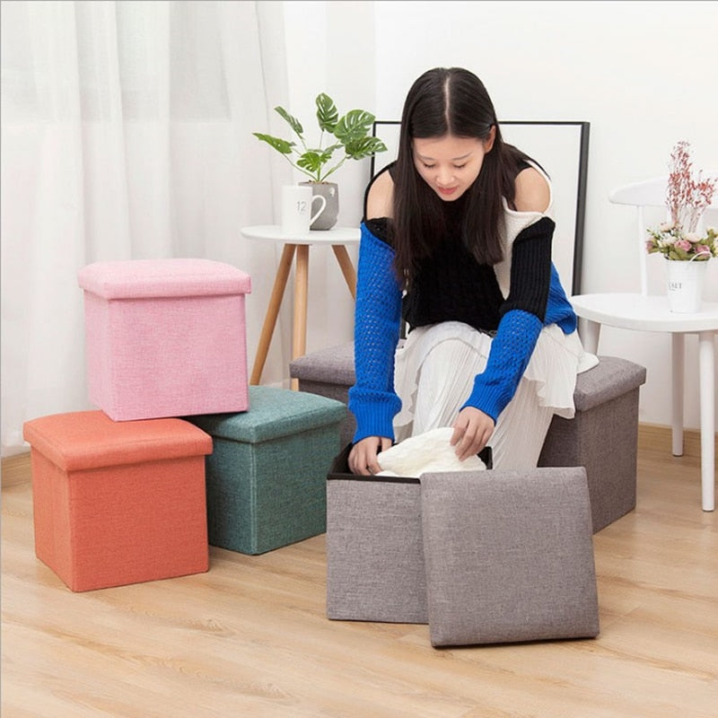 Foldable Fabric Storage Stool With Lid for Small Rooms