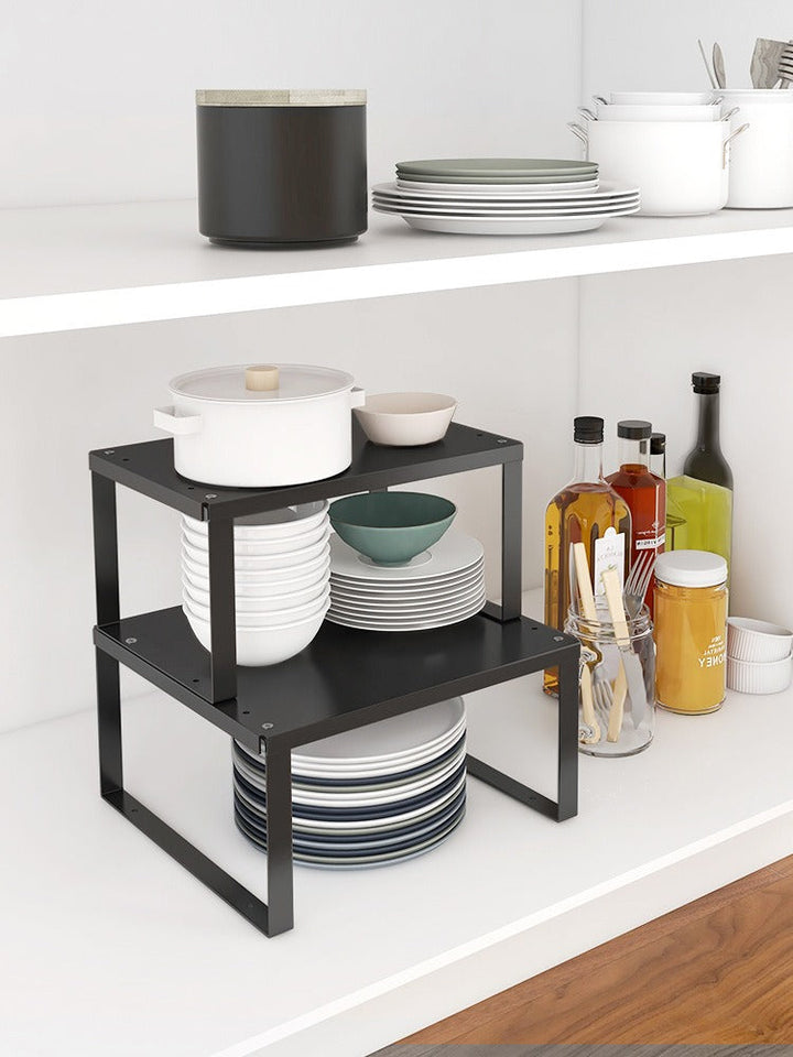 Stackable Metal Cabinet Shelf Riser Doubles Storage