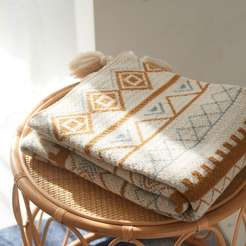 Knitted Shawl Blanket for Cozy Sofa and Travel Layering
