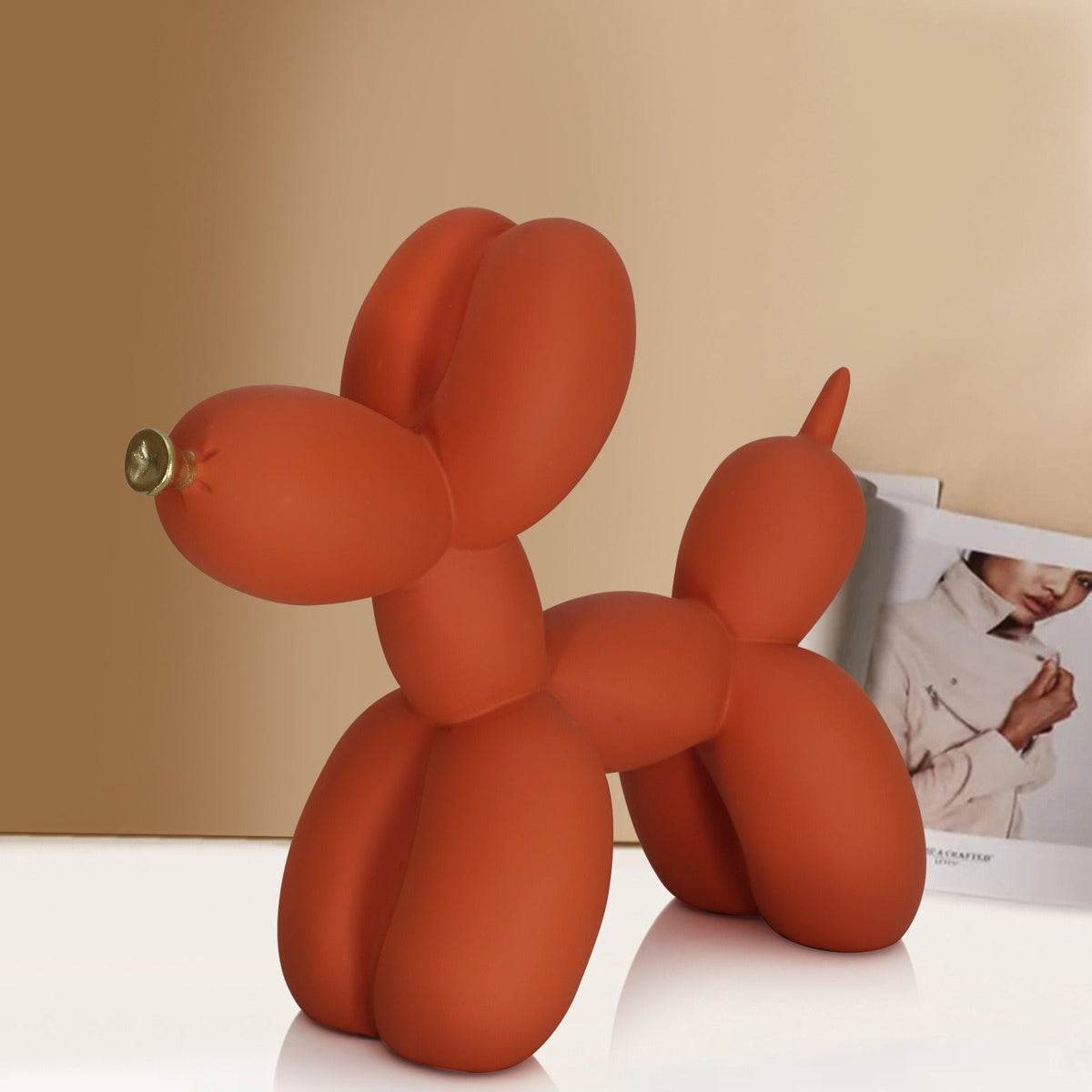 Orange Balloon Dog Sculpture for Shelf & Console Decor