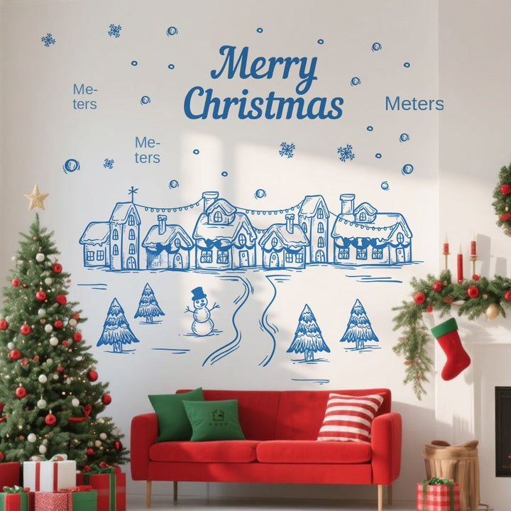 Christmas Window Stickers Blue Snow Village Decor