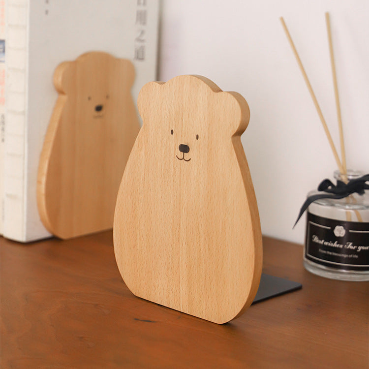 Wooden Book Stand Bear Design for Tidy Shelves & Desks