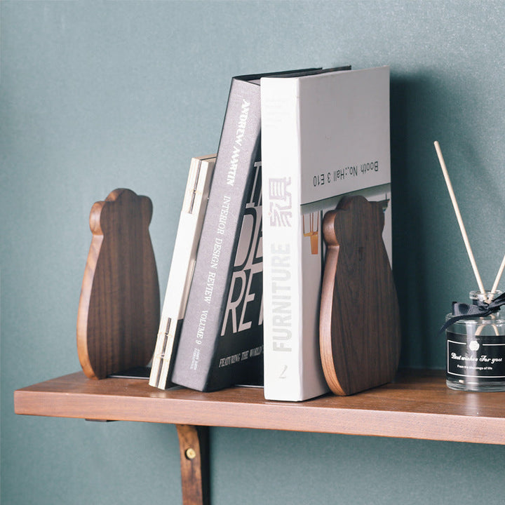 Wooden Book Stand Bear Design for Tidy Shelves & Desks