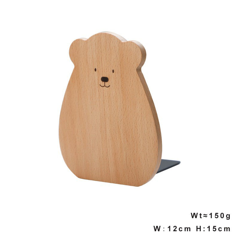 Wooden Book Stand Bear Design for Tidy Shelves & Desks