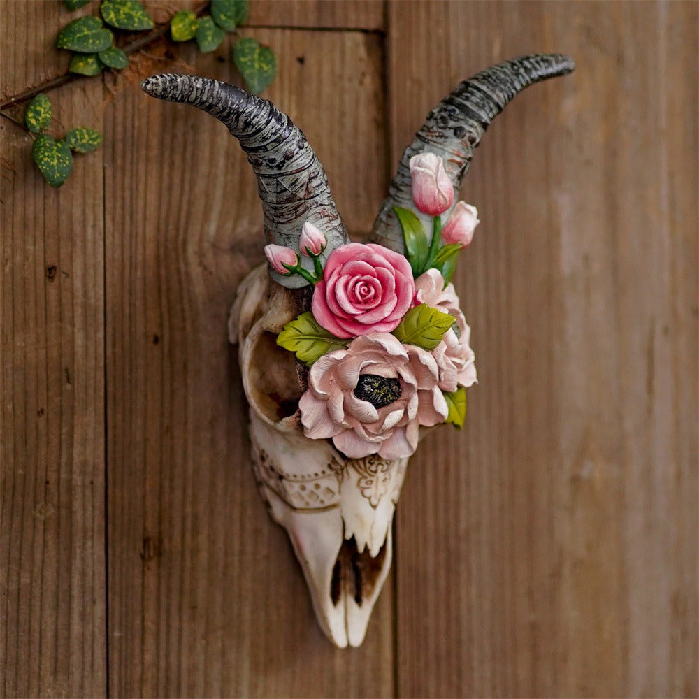 Floral Ram Skull Wall Hanging Statement Home Decor