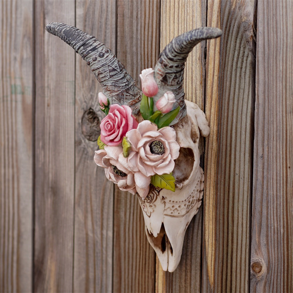 Floral Ram Skull Wall Hanging Statement Home Decor