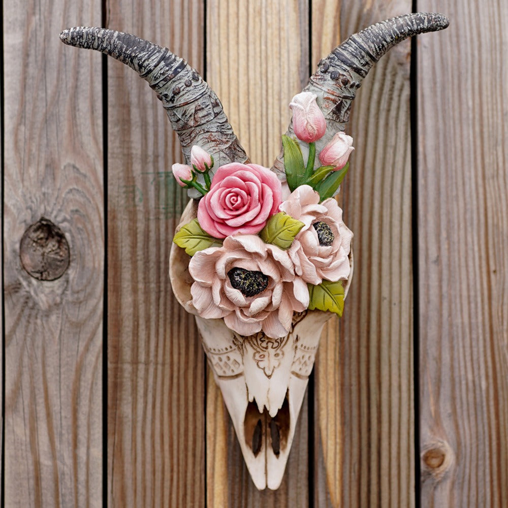 Floral Ram Skull Wall Hanging Statement Home Decor