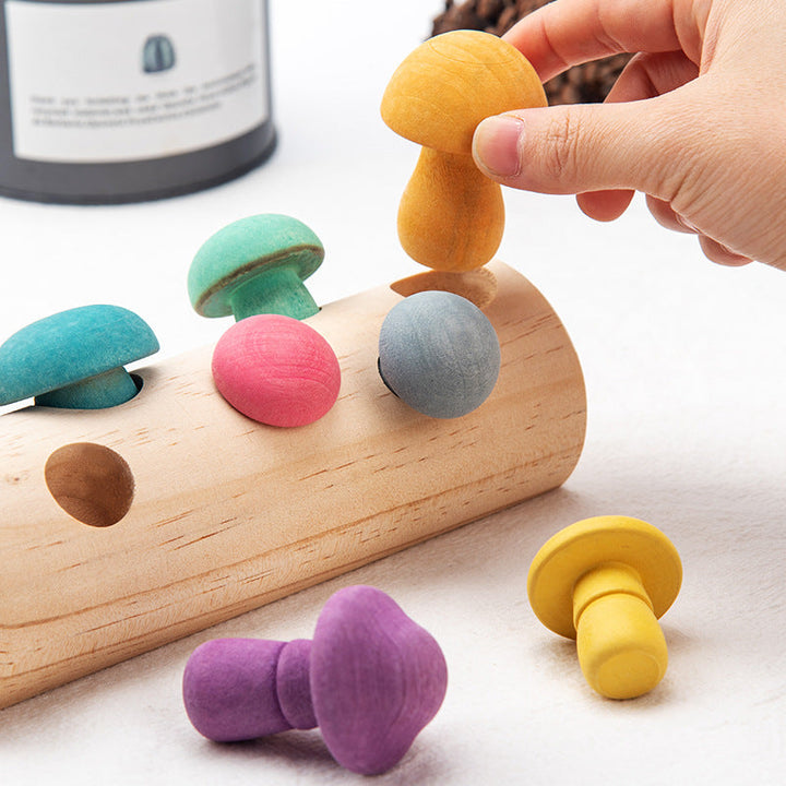 Wooden Mushroom Picking Toy for Fine-Motor Skills