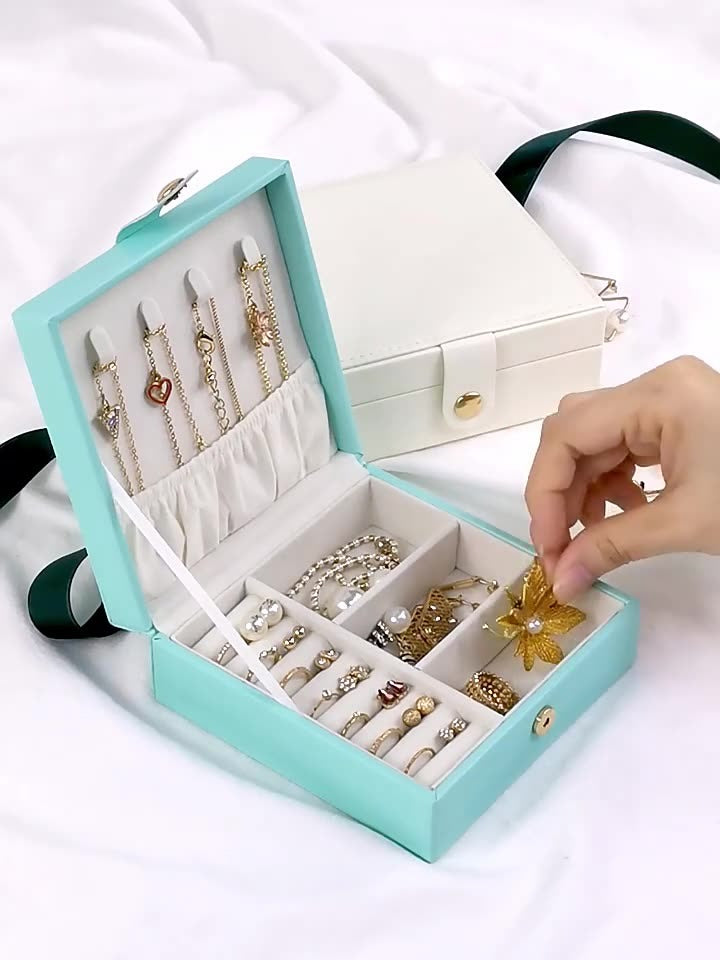 Portable Two-Layer PU Leather Jewelry Box for Travel