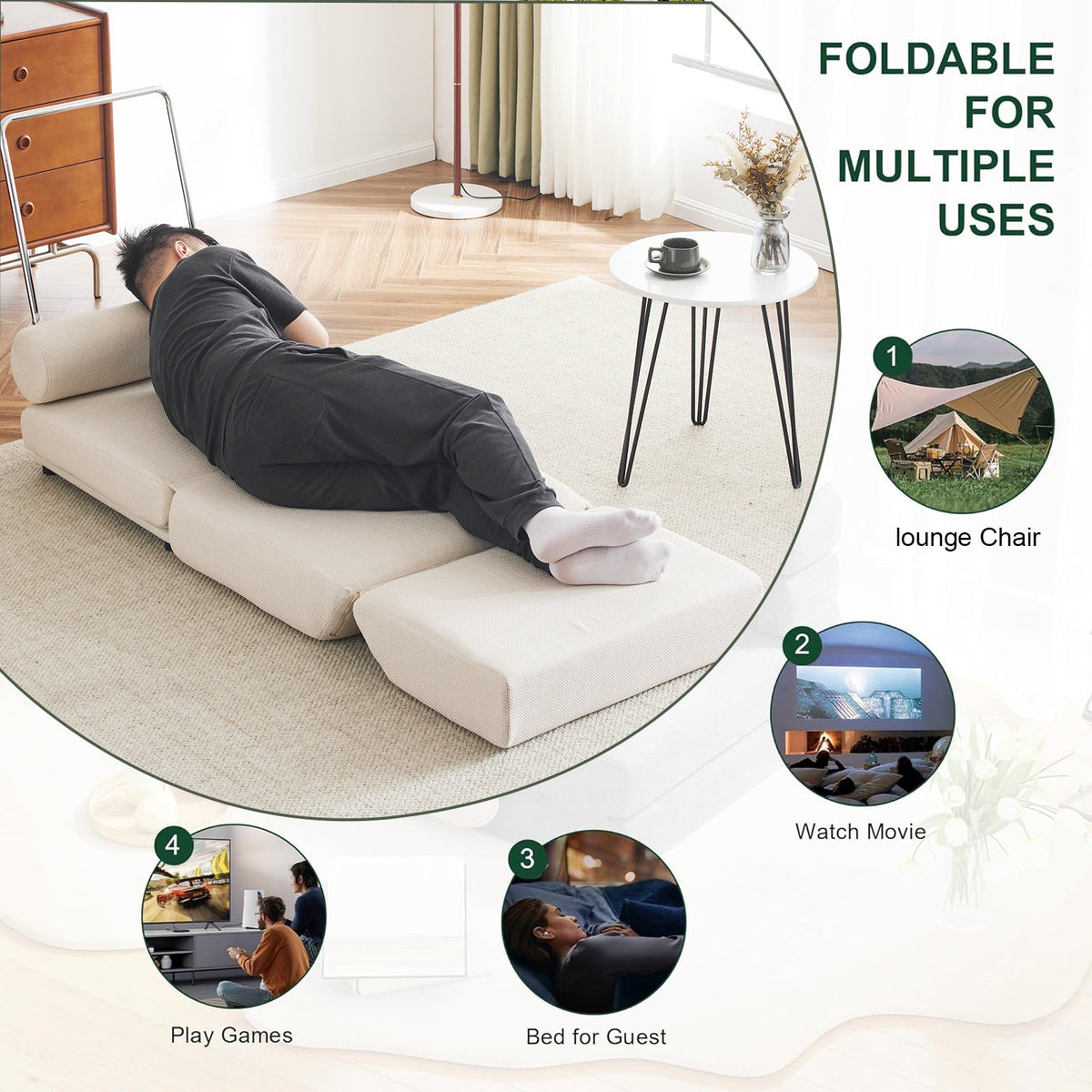 Foldable Single Sofa Bed Chair That Stands Without Wall