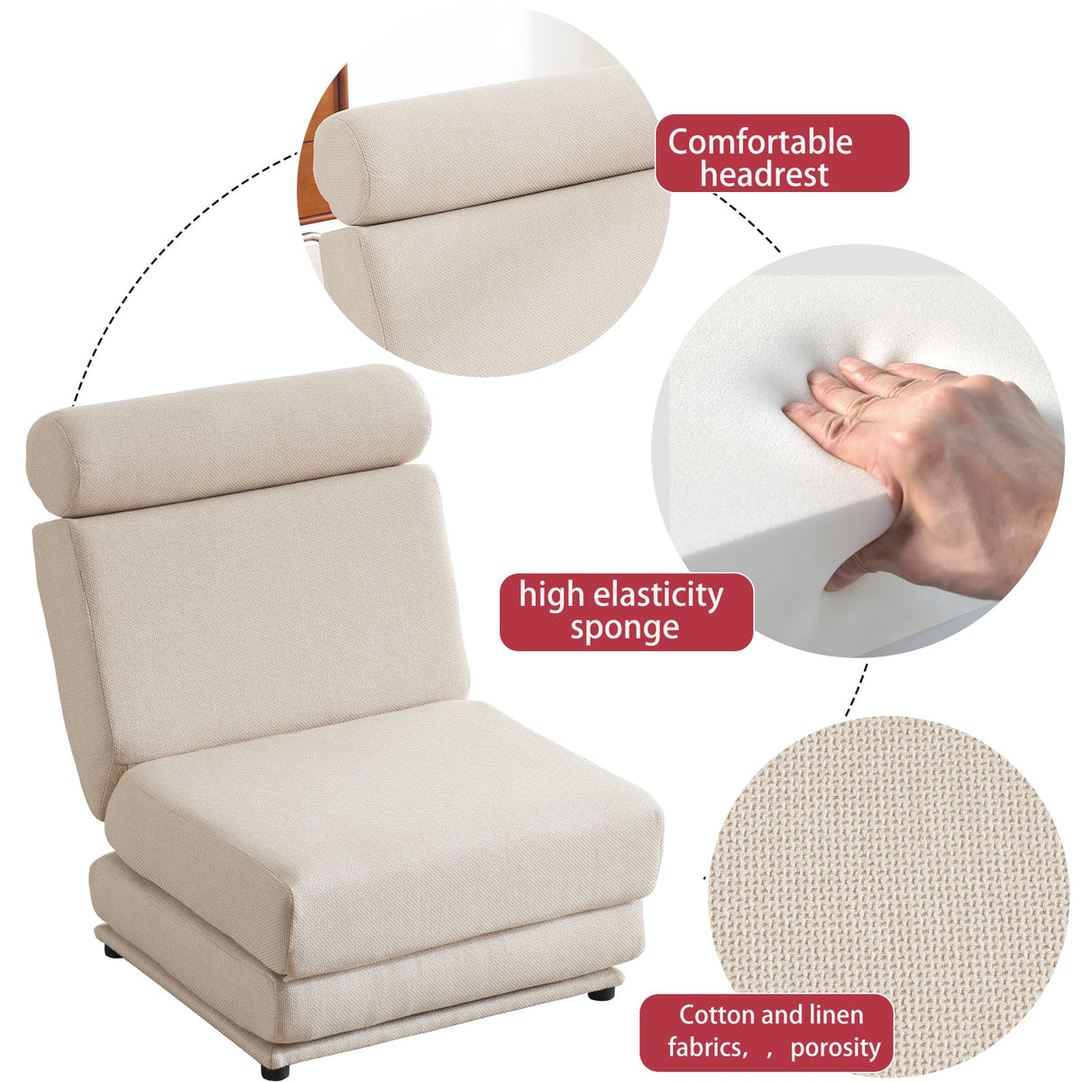 Foldable Single Sofa Bed Chair That Stands Without Wall