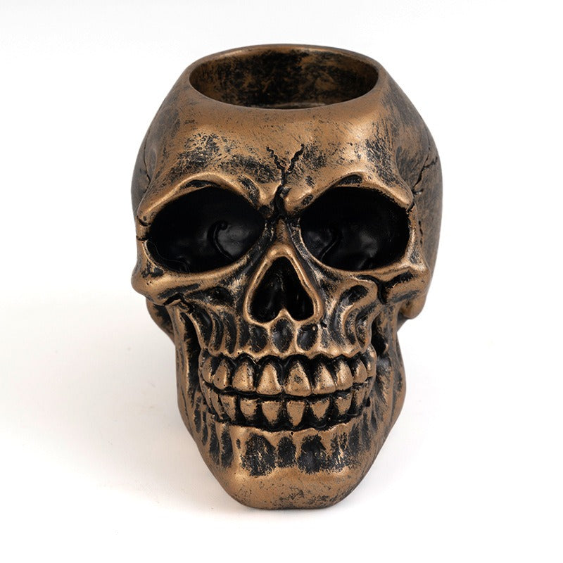 Skull Candle Holder Gothic Bronze Tabletop Centerpiece