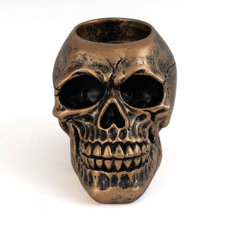 Skull Candle Holder Gothic Bronze Tabletop Centerpiece