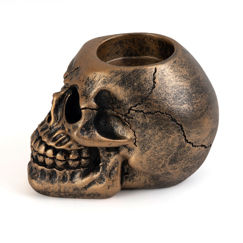 Skull Candle Holder Gothic Bronze Tabletop Centerpiece