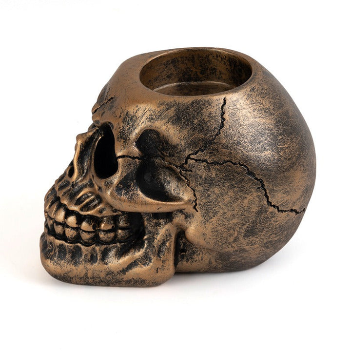 Skull Candle Holder Gothic Bronze Tabletop Centerpiece